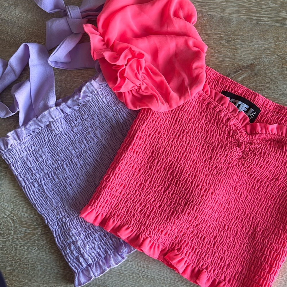 KATIE J Ruffle tshirt + tank top, pink + purple